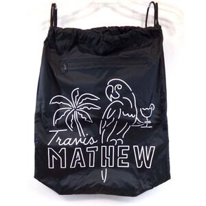 Travis Mathew Golf Nylon‎ Drawstring Backpack Black Parrot Zipper Pocket